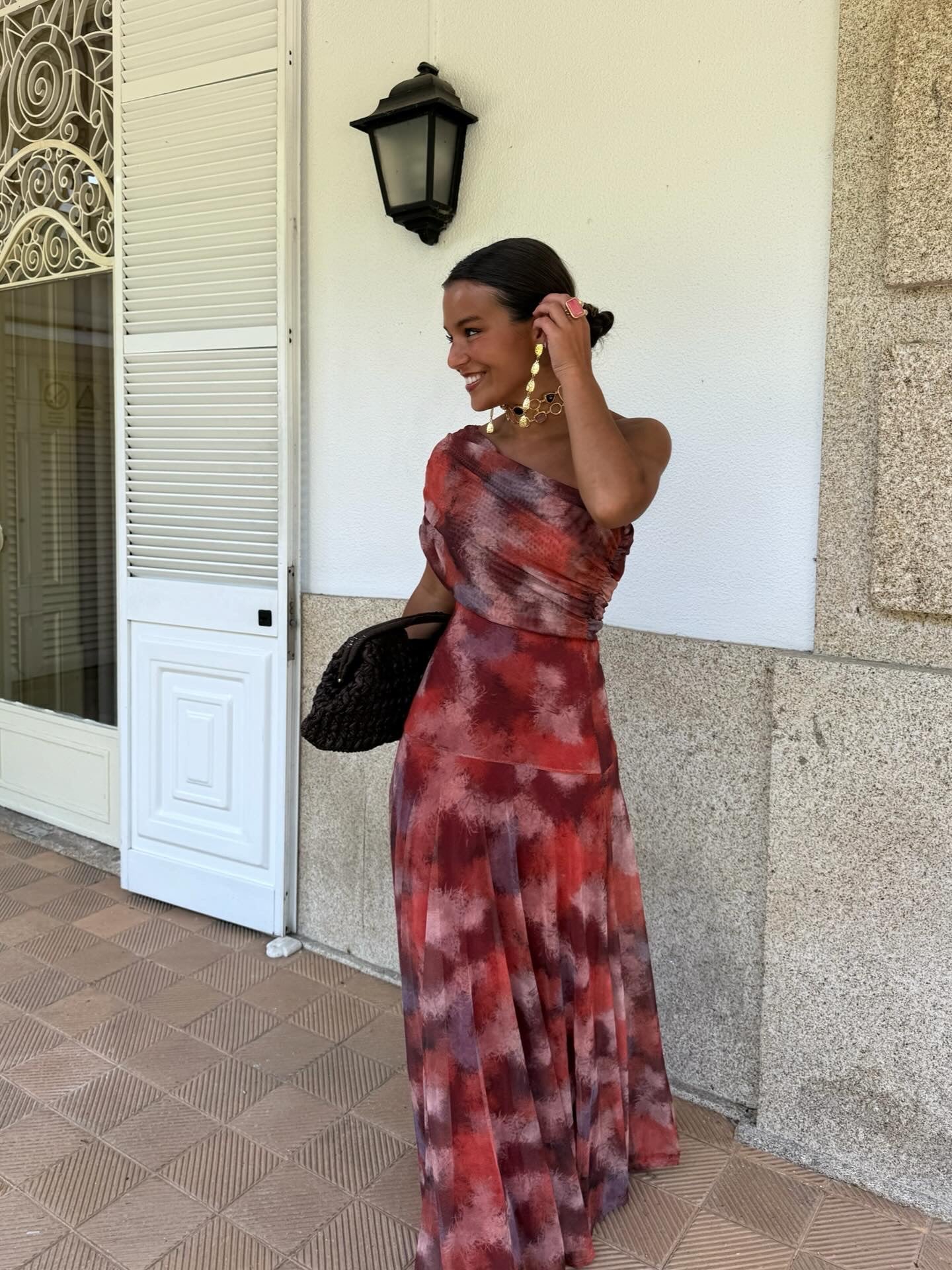 Long Off-Shoulder Watercolour Dress
