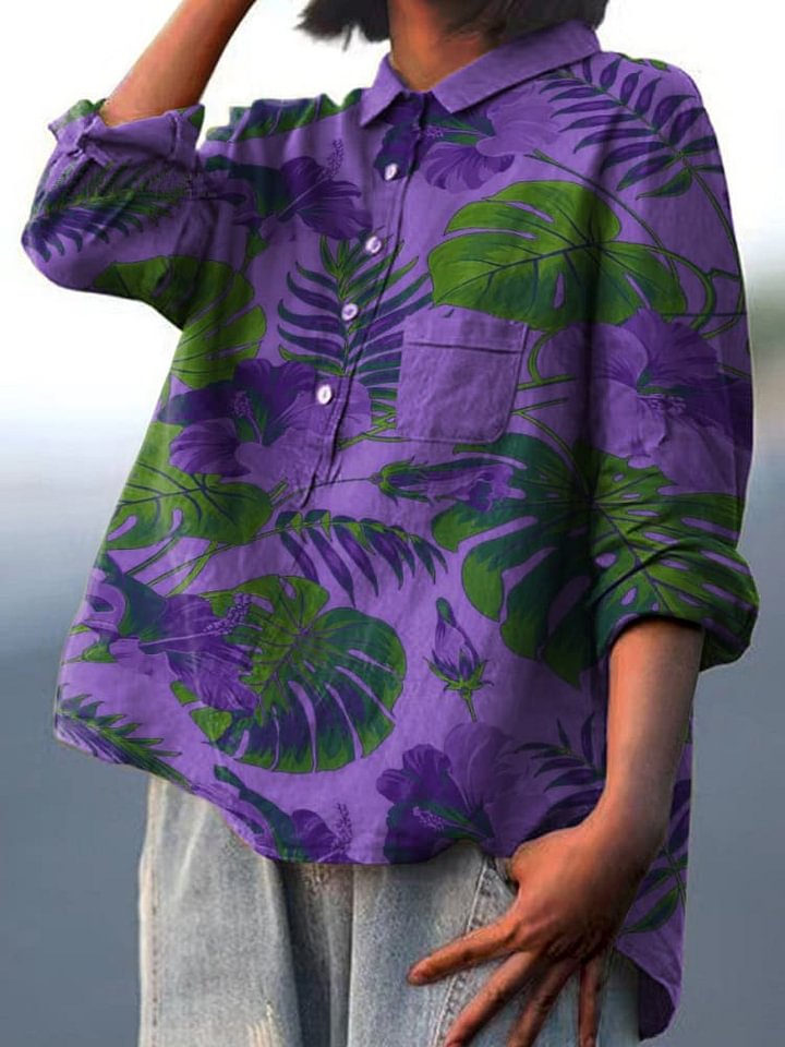 Isaline | Women's Casual Shirt with Tropical Leaf Print