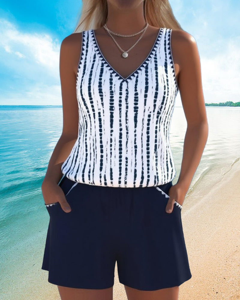 Mia | Casual Printed Two-Piece Swimsuit with V-Neck and Pockets