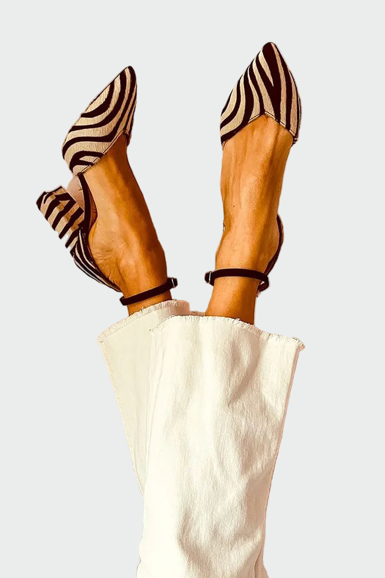 Zoya | Striped high-heeled shoes with a ribbon