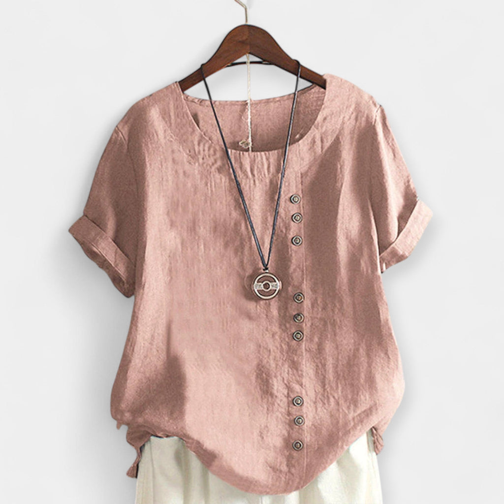 Sand | Button and Short Sleeved Blouse