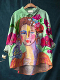 Amaris | Oil Painting of a Woman's Portrait Art Printed Women's Casual Shirt