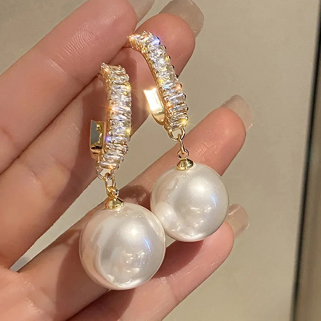 Chic Earrings with Pearl and Zircon