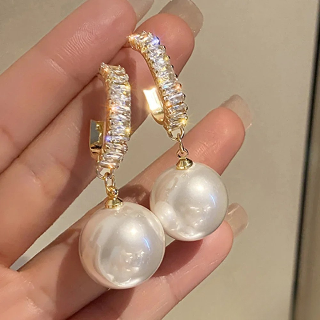 Chic Earrings with Pearl and Zircon