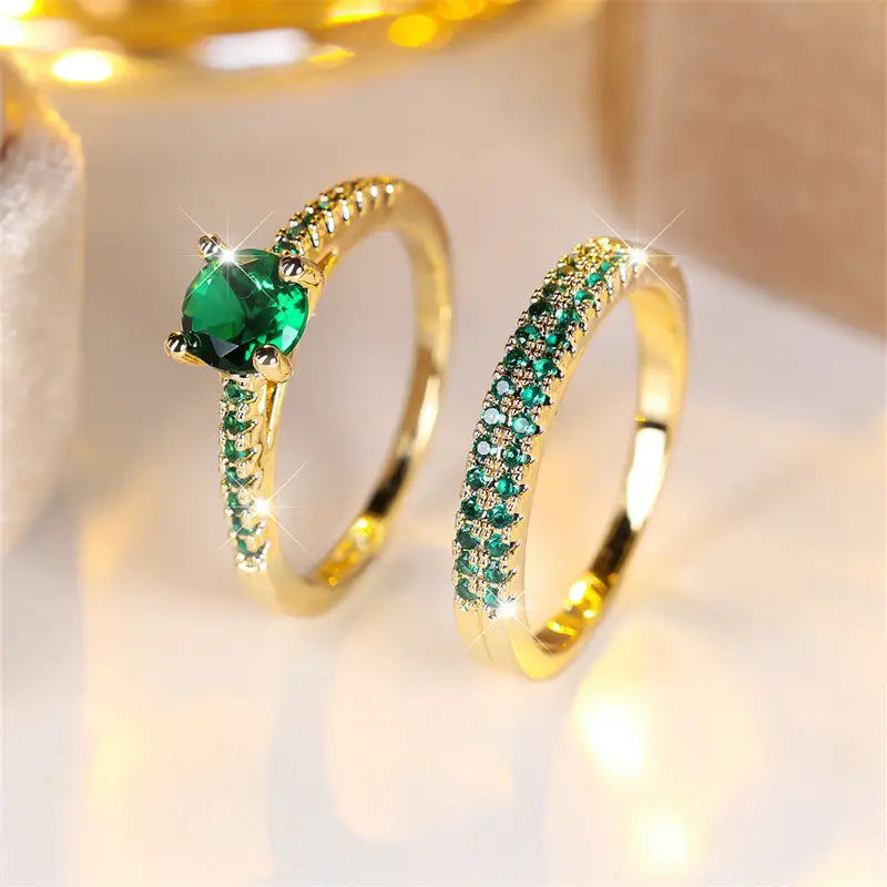 Duo Ring Set with Emerald in Gold