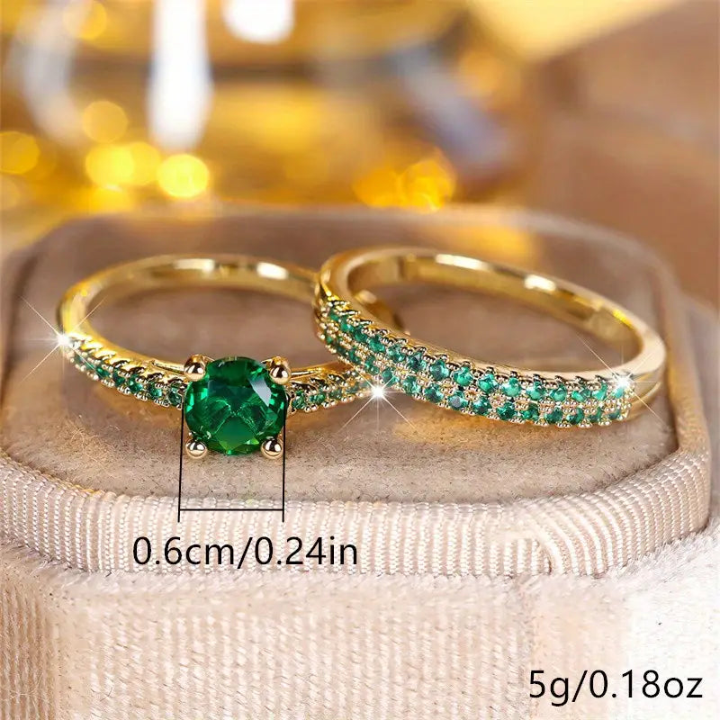 Duo Ring Set with Emerald in Gold