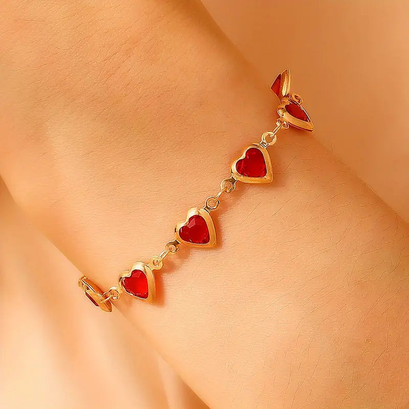Golden Ruby Heart Bracelet