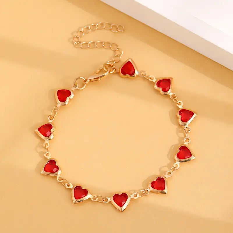 Golden Ruby Heart Bracelet
