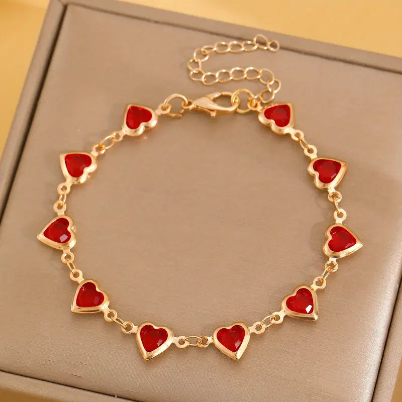 Golden Ruby Heart Bracelet