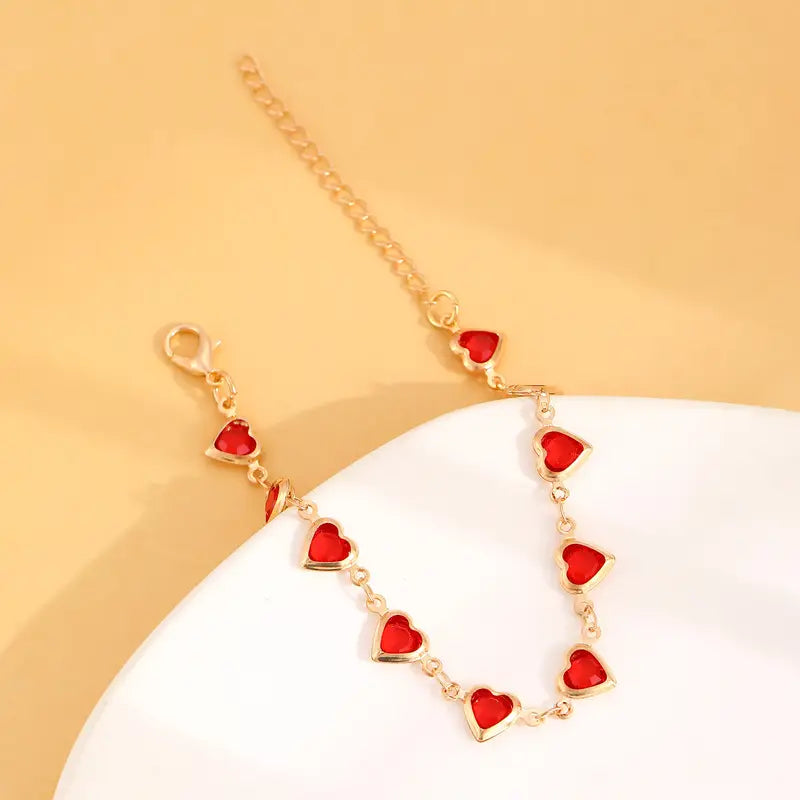 Golden Ruby Heart Bracelet