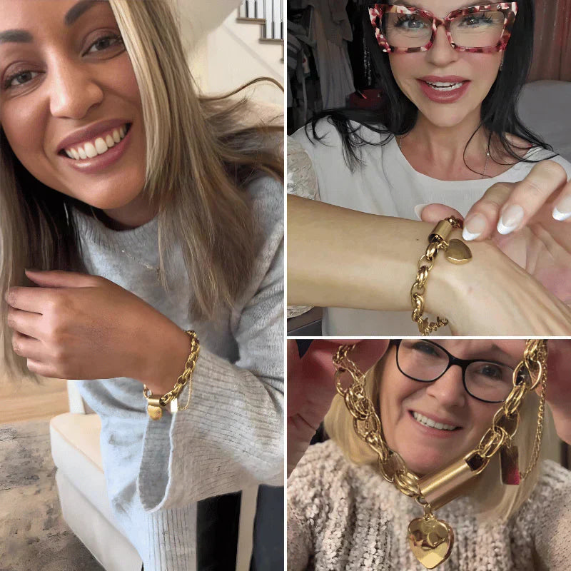 Thick Heart Bracelet in Gold