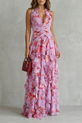 Belladina | Romantic Cascading Rose Maxi Dress with American Neckline