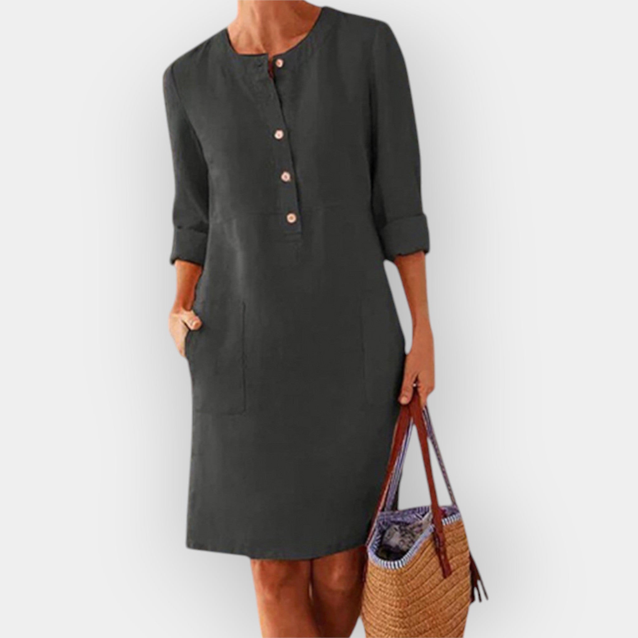 Clara | Elegant cotton midi dress with simple lines