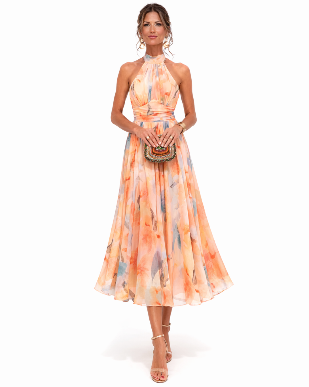 Aurora | Halter Neck Dress with Watercolour Print