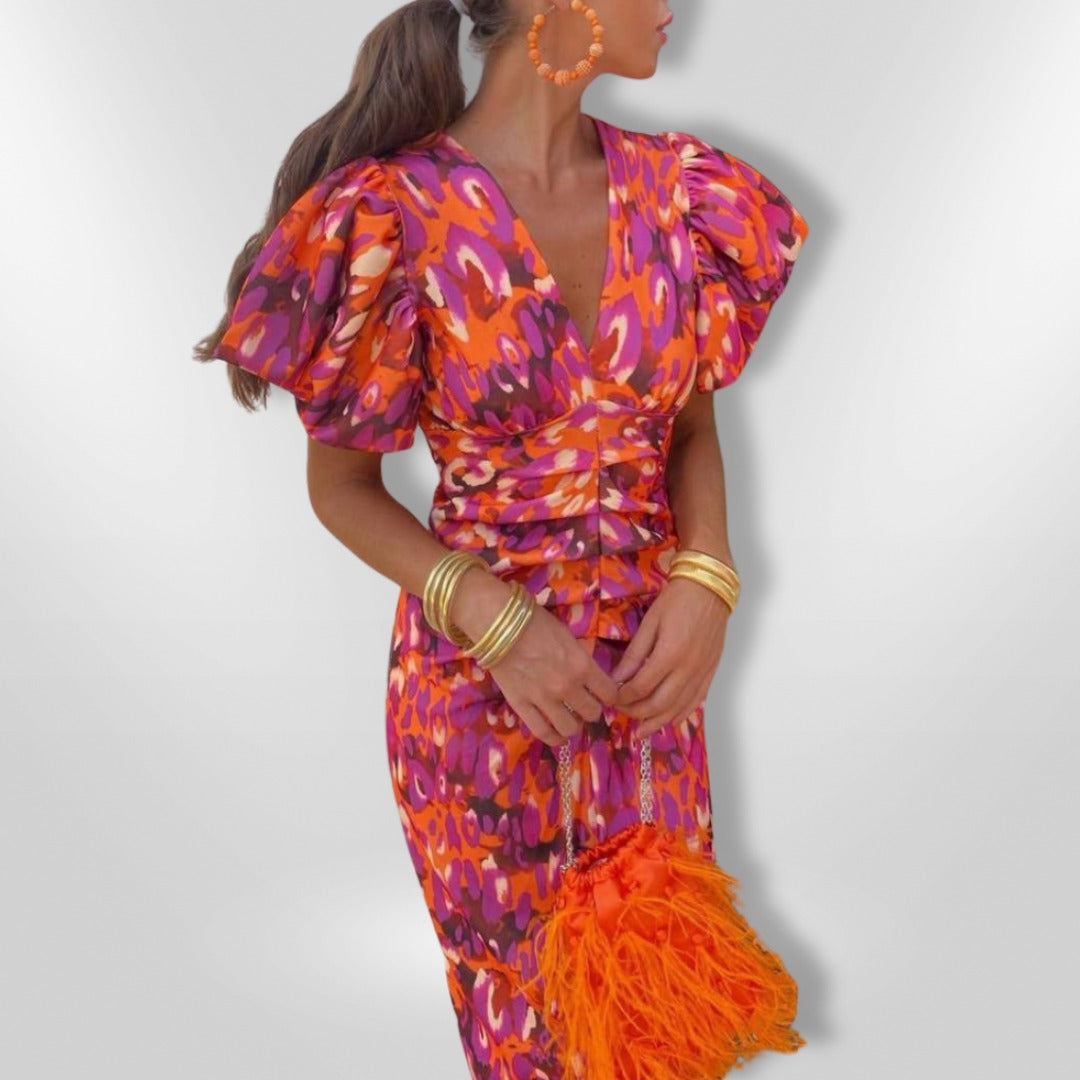 Noor | Midi Dress with Puff Sleeves