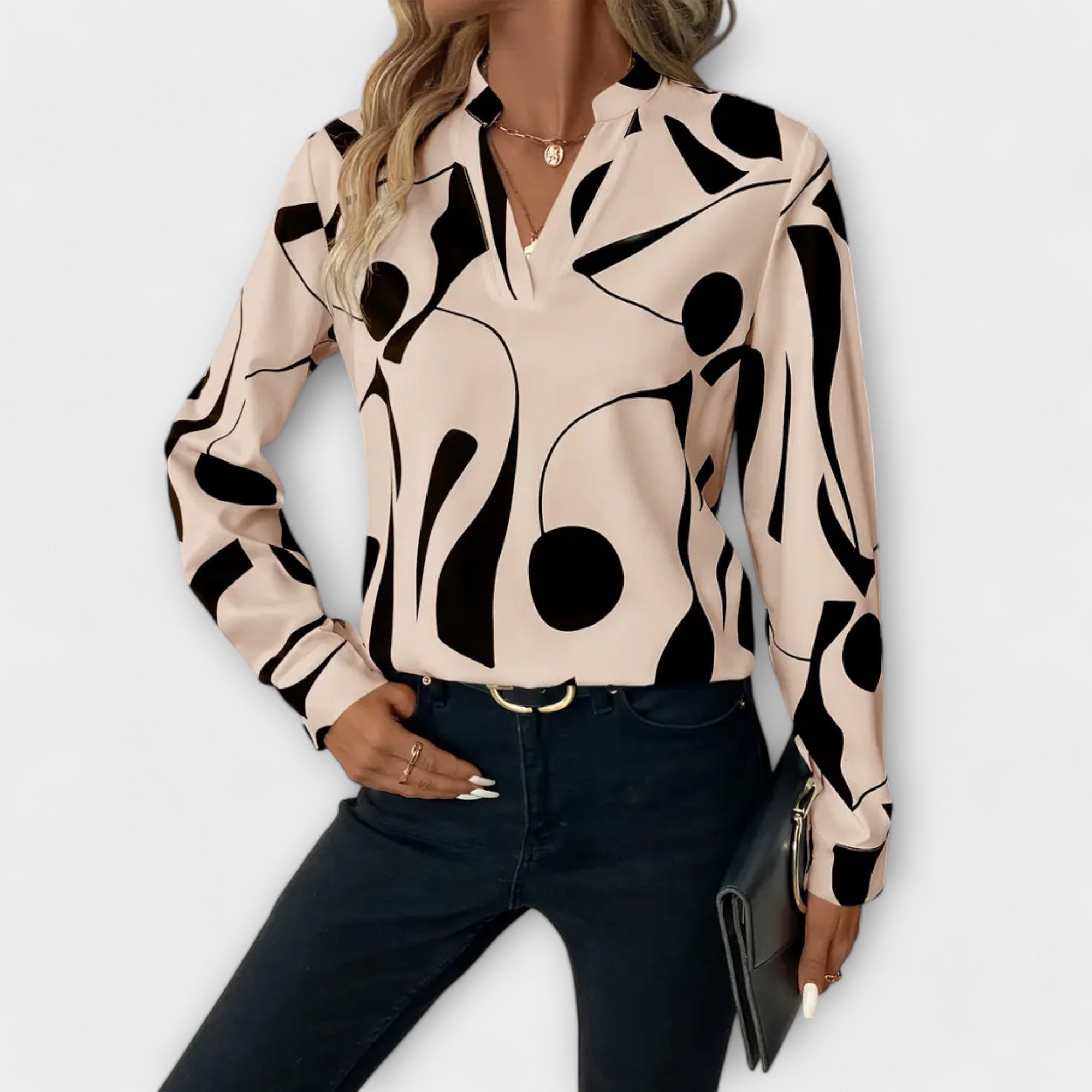 Joana | Elegant Long-Sleeved Blouse with Deep V-Neck