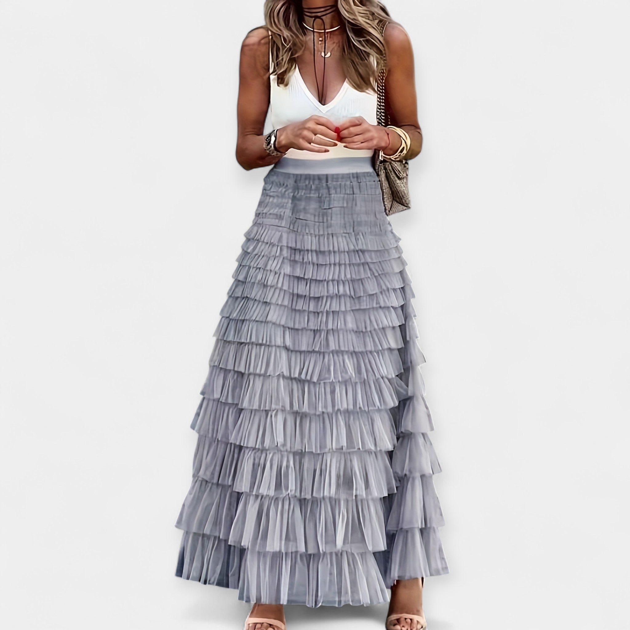 Nina | Boho Skirt with Mesh Trim