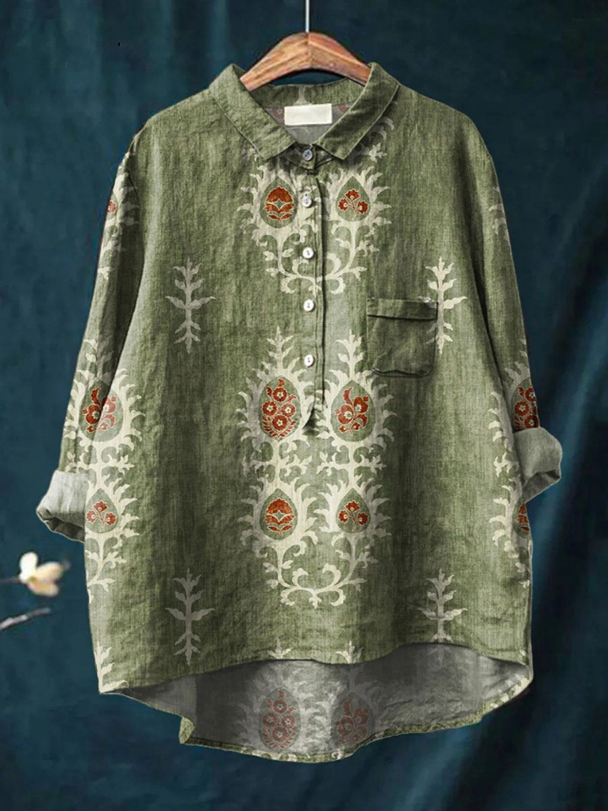 Nina | Women's Vintage Ethnic Floral Art Print Everyday Shirt