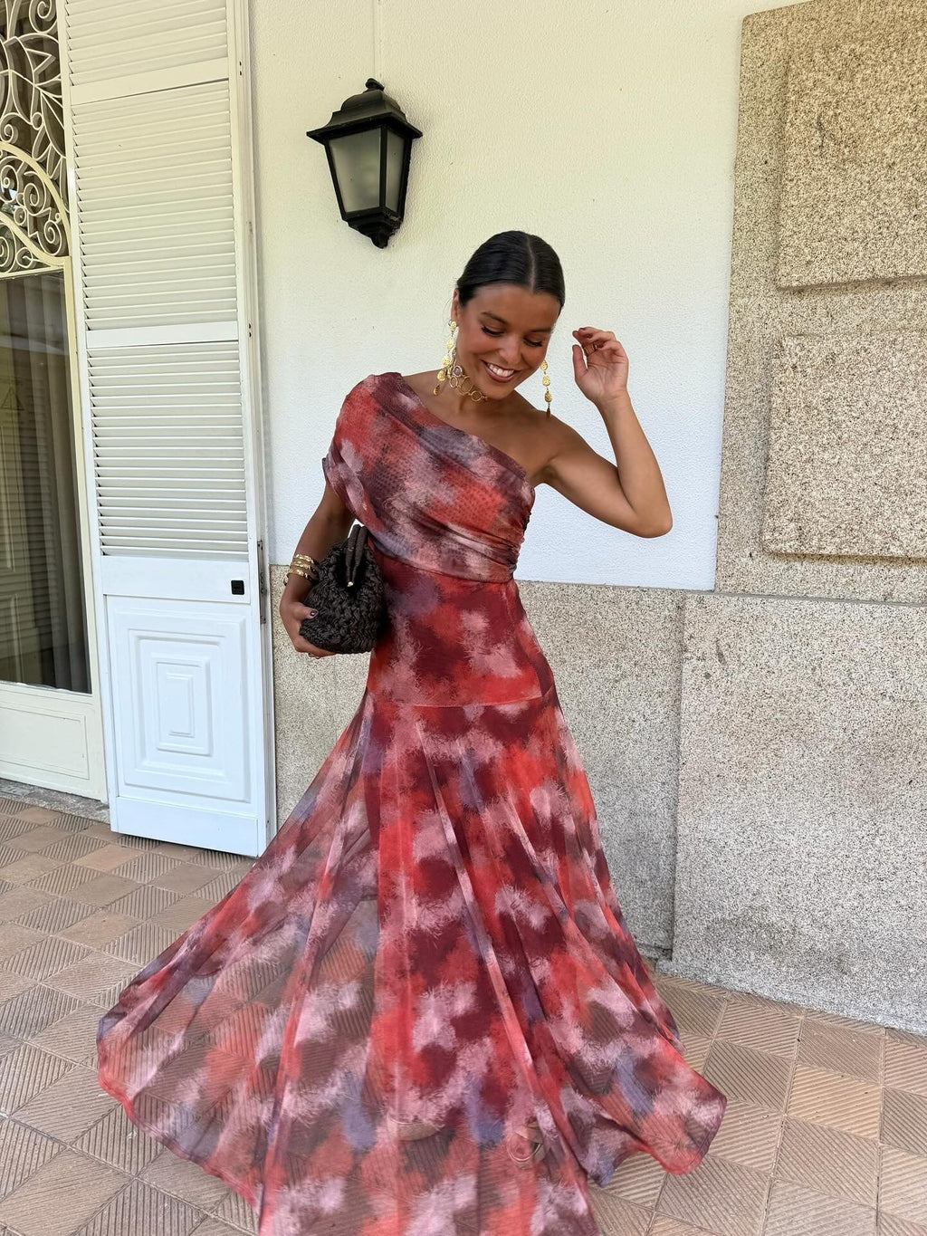 Long Off-Shoulder Watercolour Dress