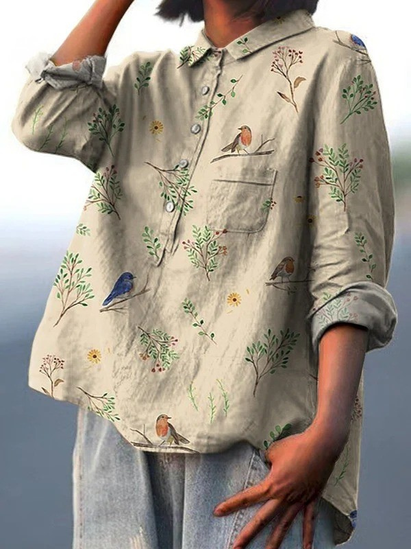 Lorelai | Printed Women's Everyday Shirt with Birds Pattern