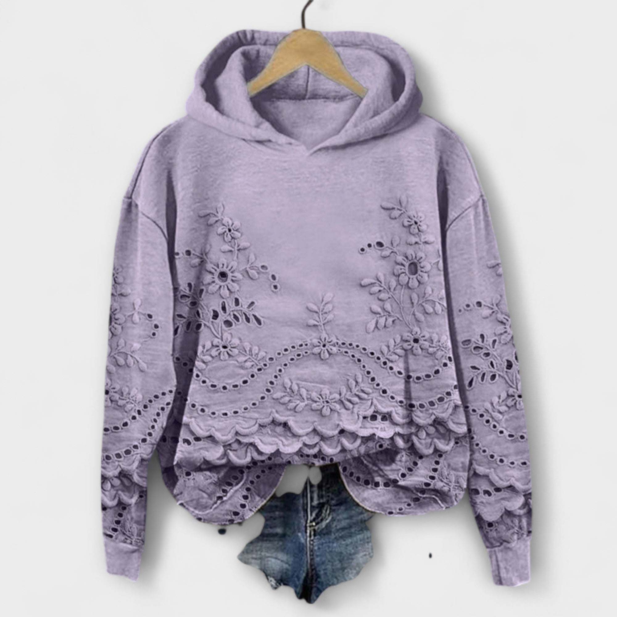 Oilme | Elegant Hoodie Sweatshirt with Lace Details