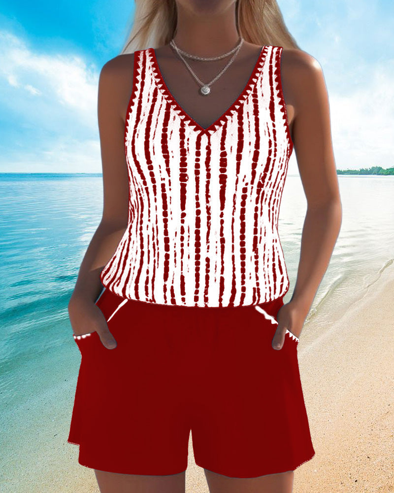 Mia | Casual Printed Two-Piece Swimsuit with V-Neck and Pockets