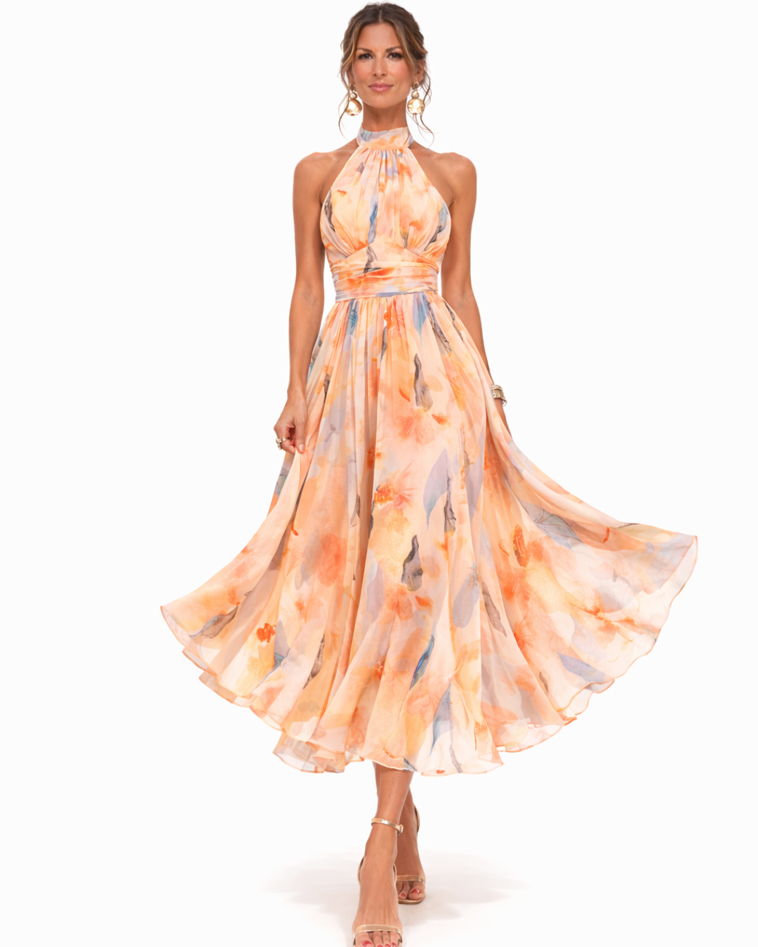 Aurora | Halter Neck Dress with Watercolour Print