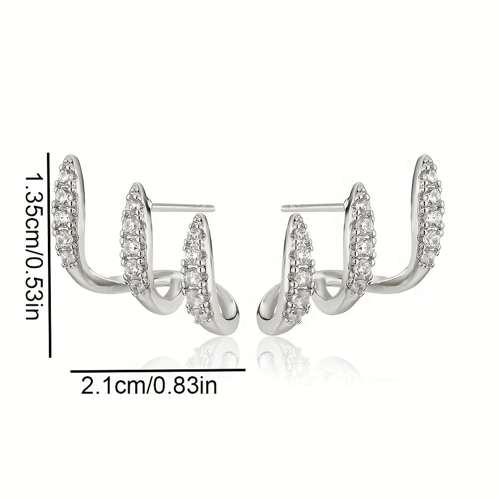 Elegant Earrings with Three Claw-set Rhinestones