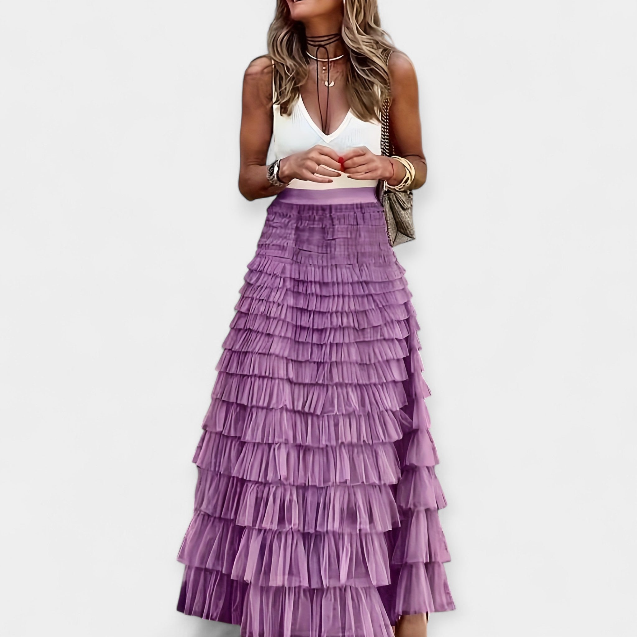 Nina | Boho Skirt with Mesh Trim