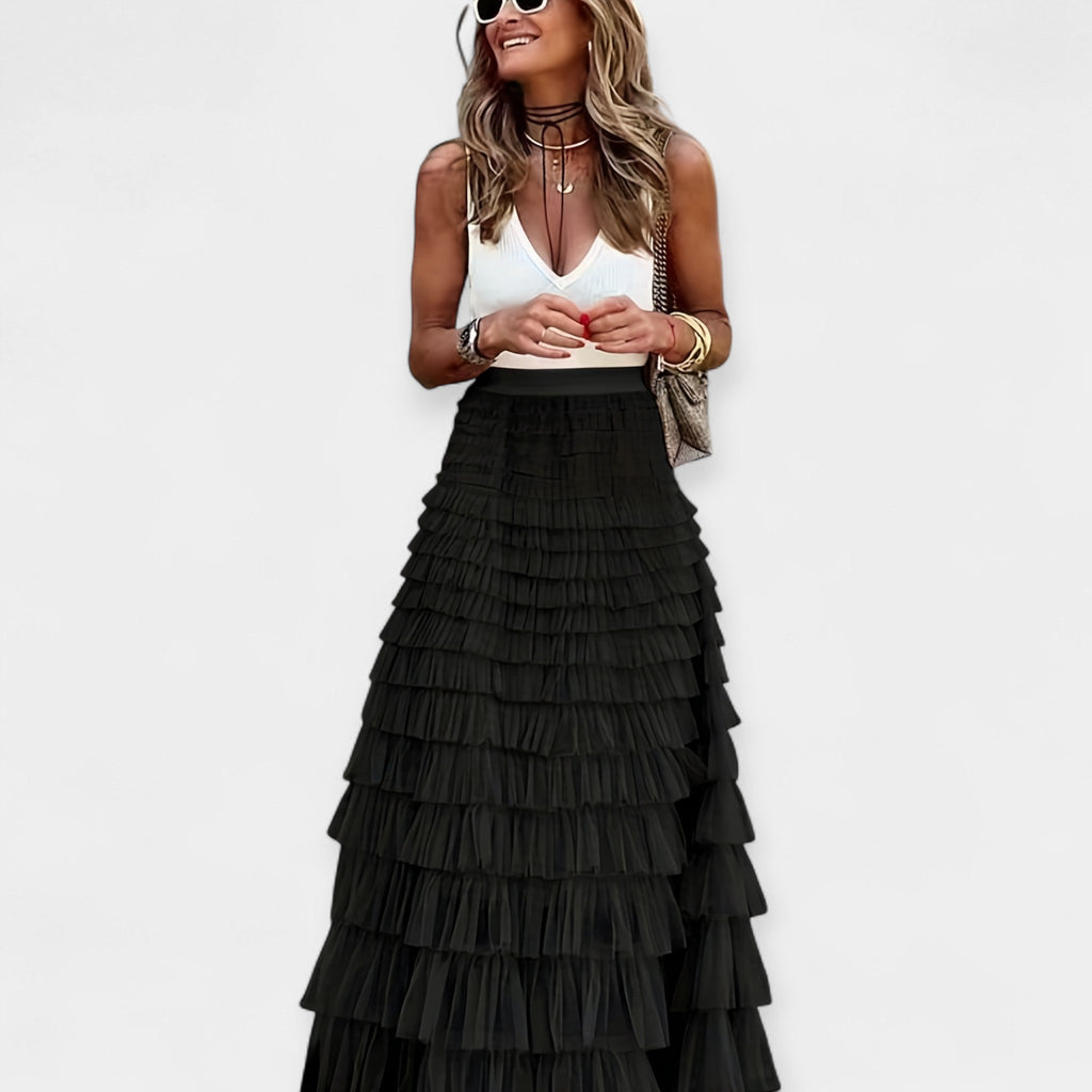 Nina | Boho Skirt with Mesh Trim