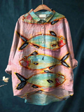 Blythe | Women's Vintage Fish Art Printed Casual Shirt