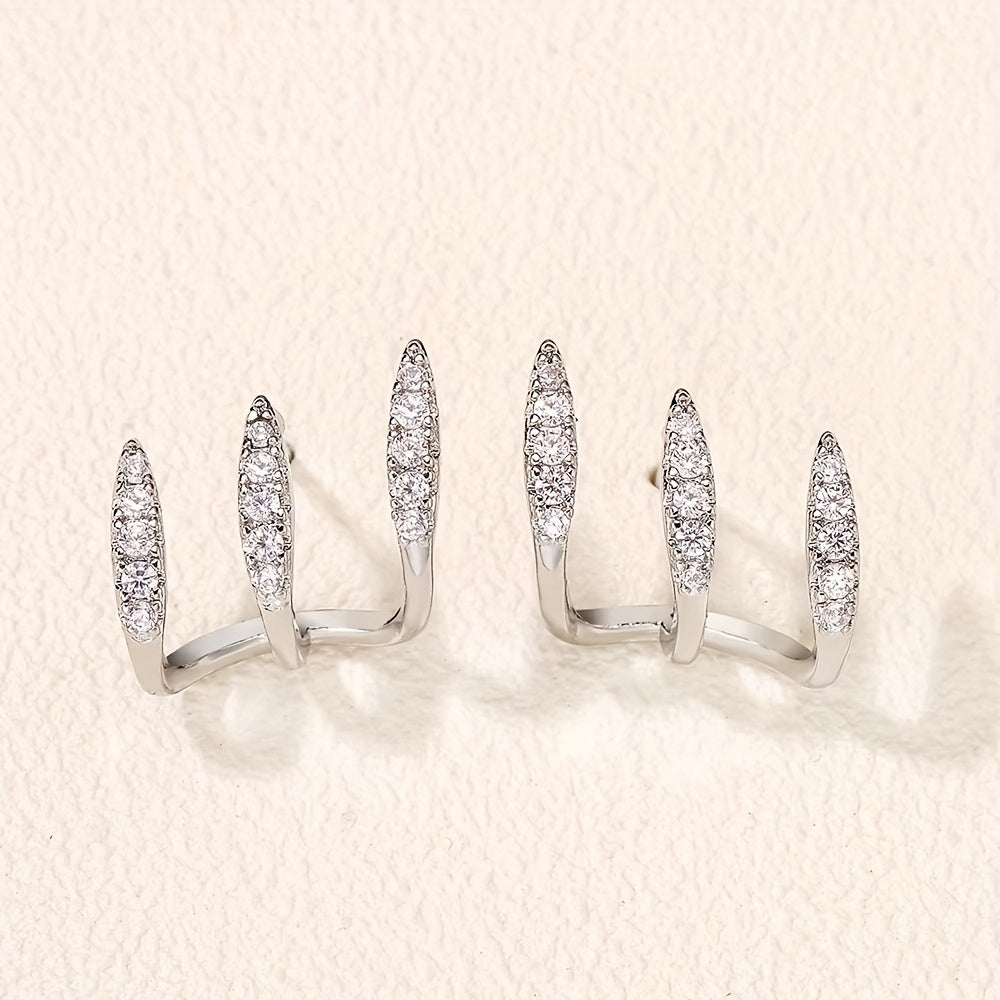 Elegant Earrings with Three-Claw Rhinestones