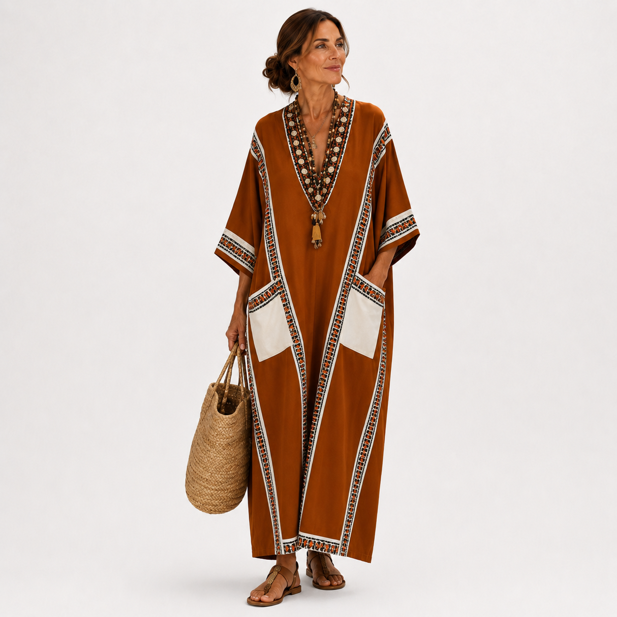 Nadia Ethnic Terracotta Caftan