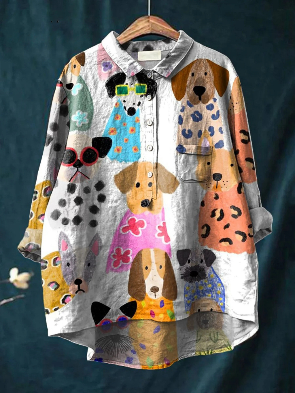 Brigitte | Women's Colourful Fun Cartoon Dog Print Casual Shirt
