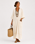 Beige Striped Farah Kaftan