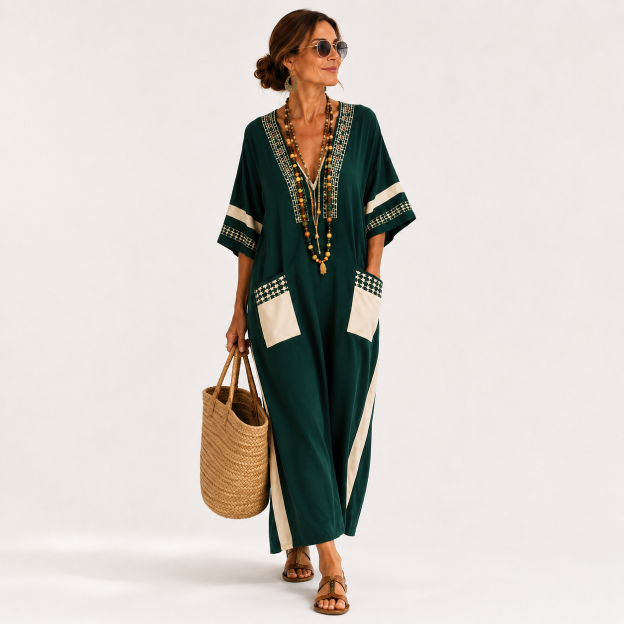 Noor Ethnic Green Kaftan