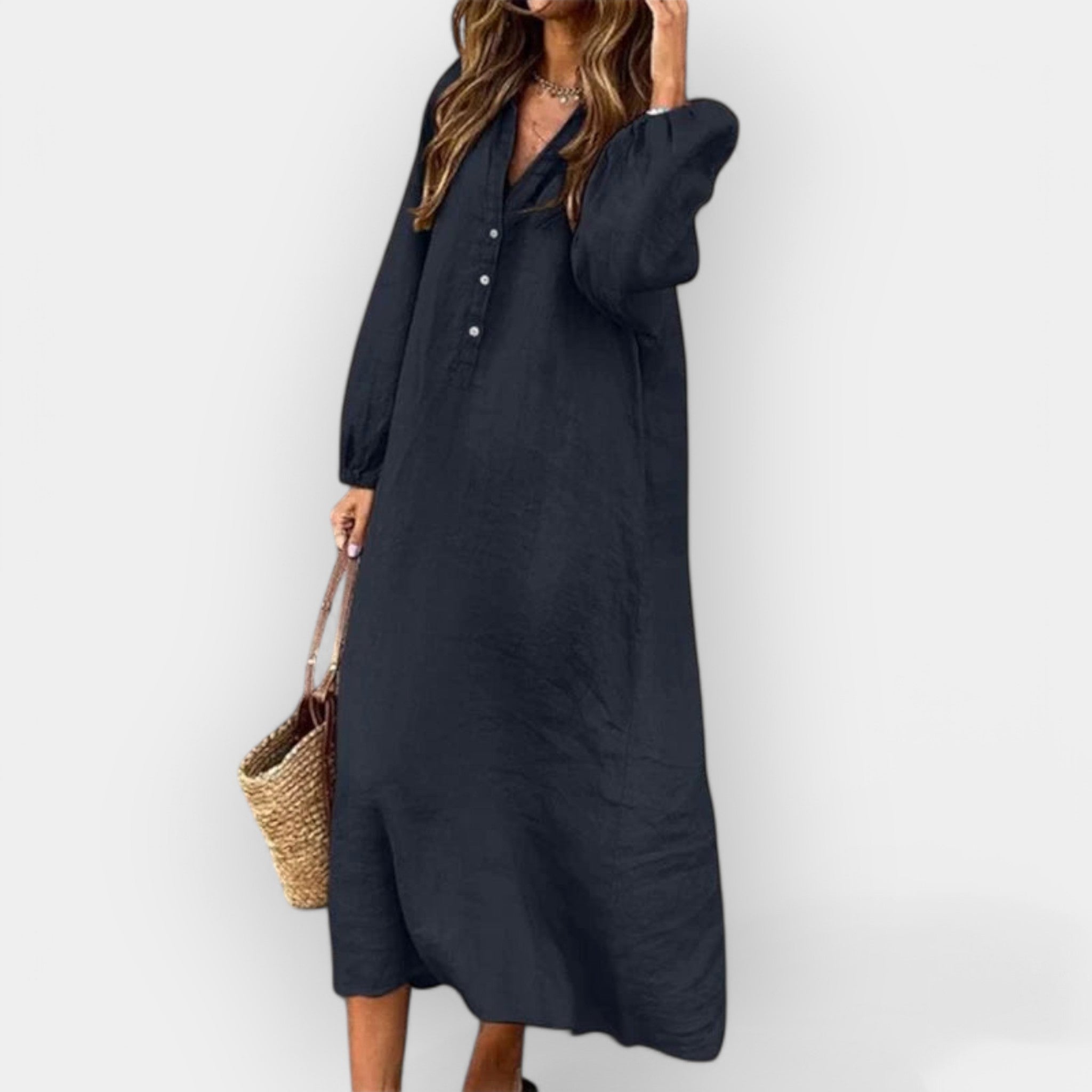 Elara | Elegant linen dress with a flowing silhouette