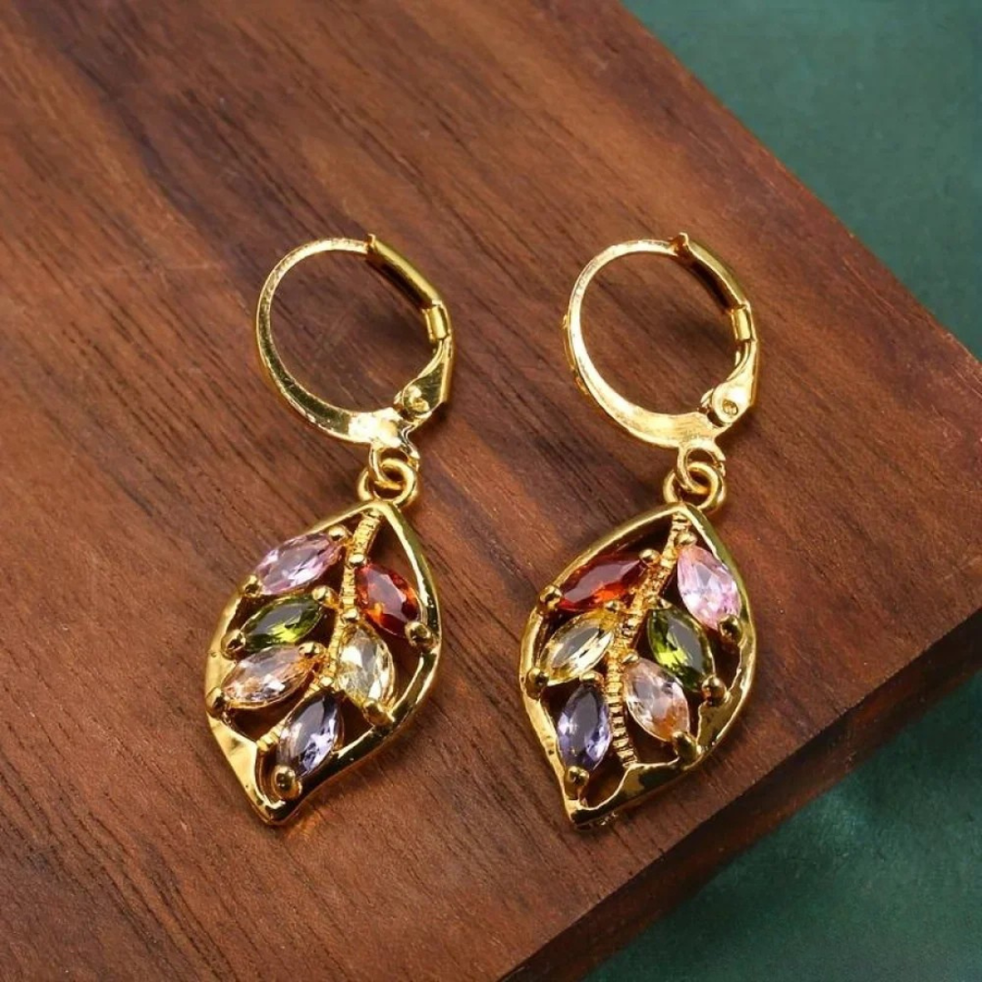 Vintage Multi-Coloured Gold Leaf Earrings