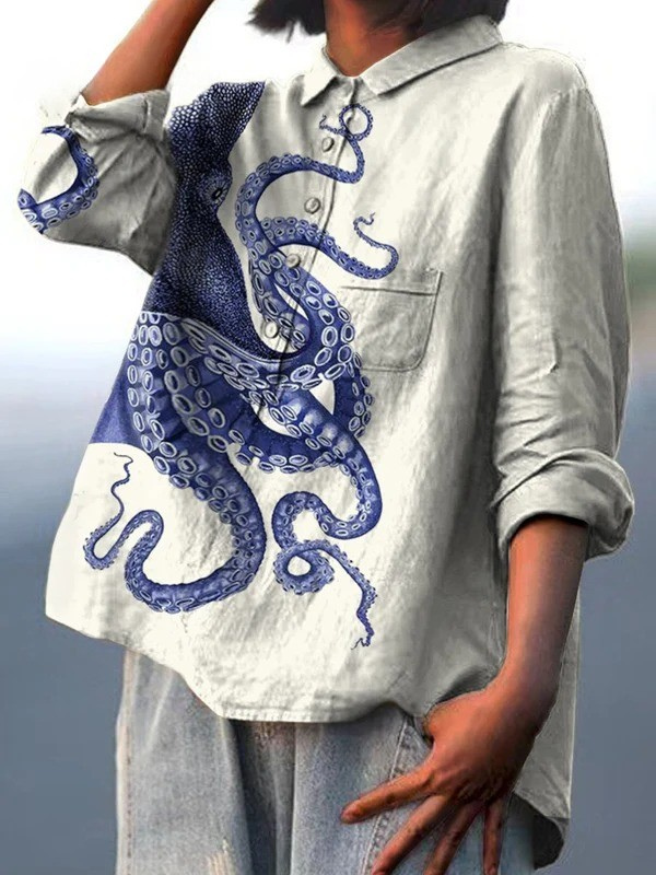 Elissa | Women's Deep Sea Octopus Print Everyday Shirt