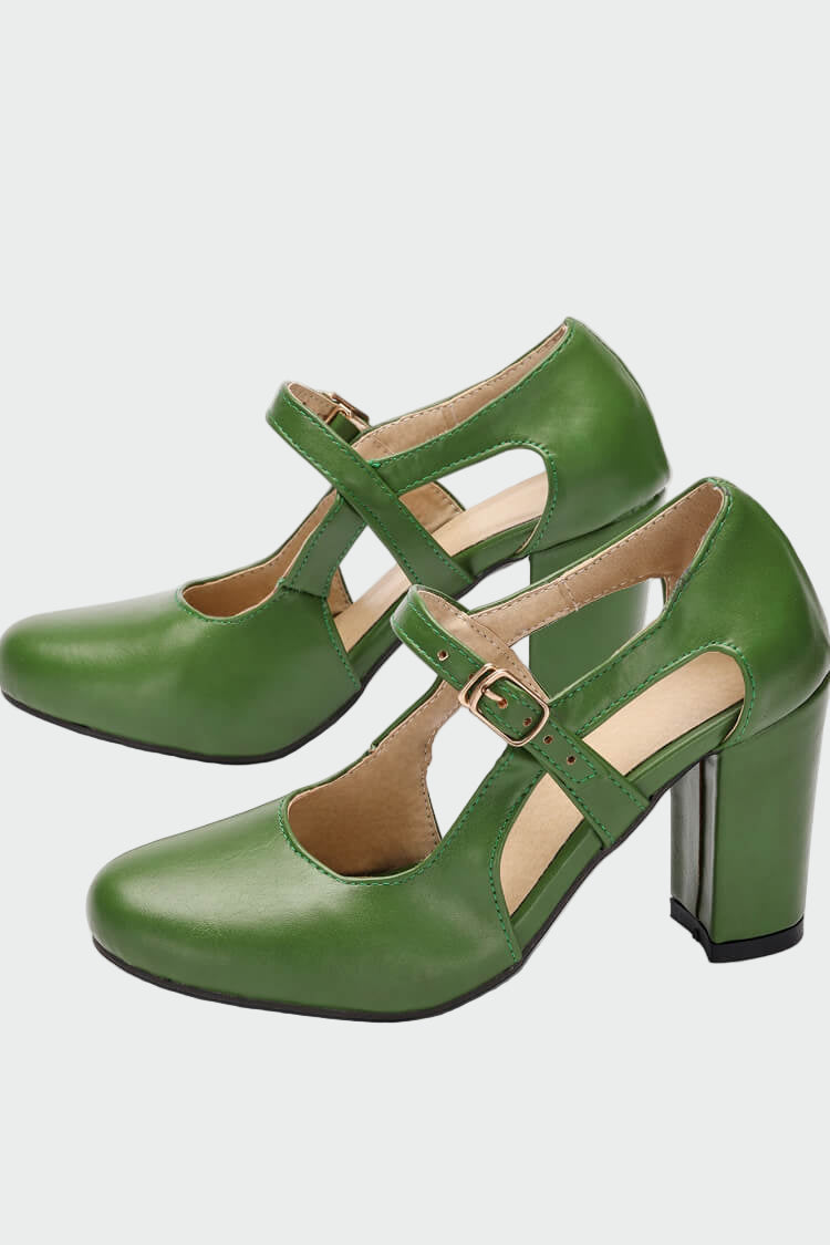 Yara | Brown Heeled Shoes with T-Strap