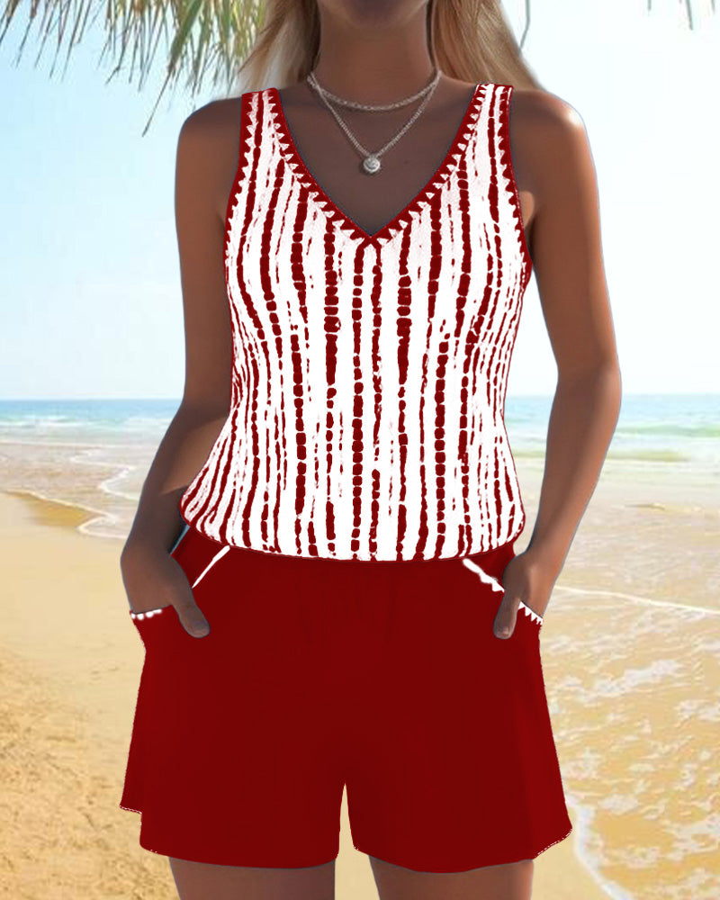 Mia | Casual Printed Two-Piece Swimsuit with V-Neck and Pockets