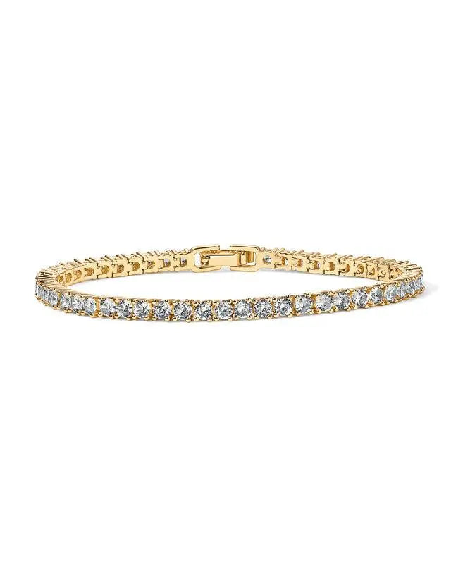 Gold Tennis Bracelet with Sparkling Crystals