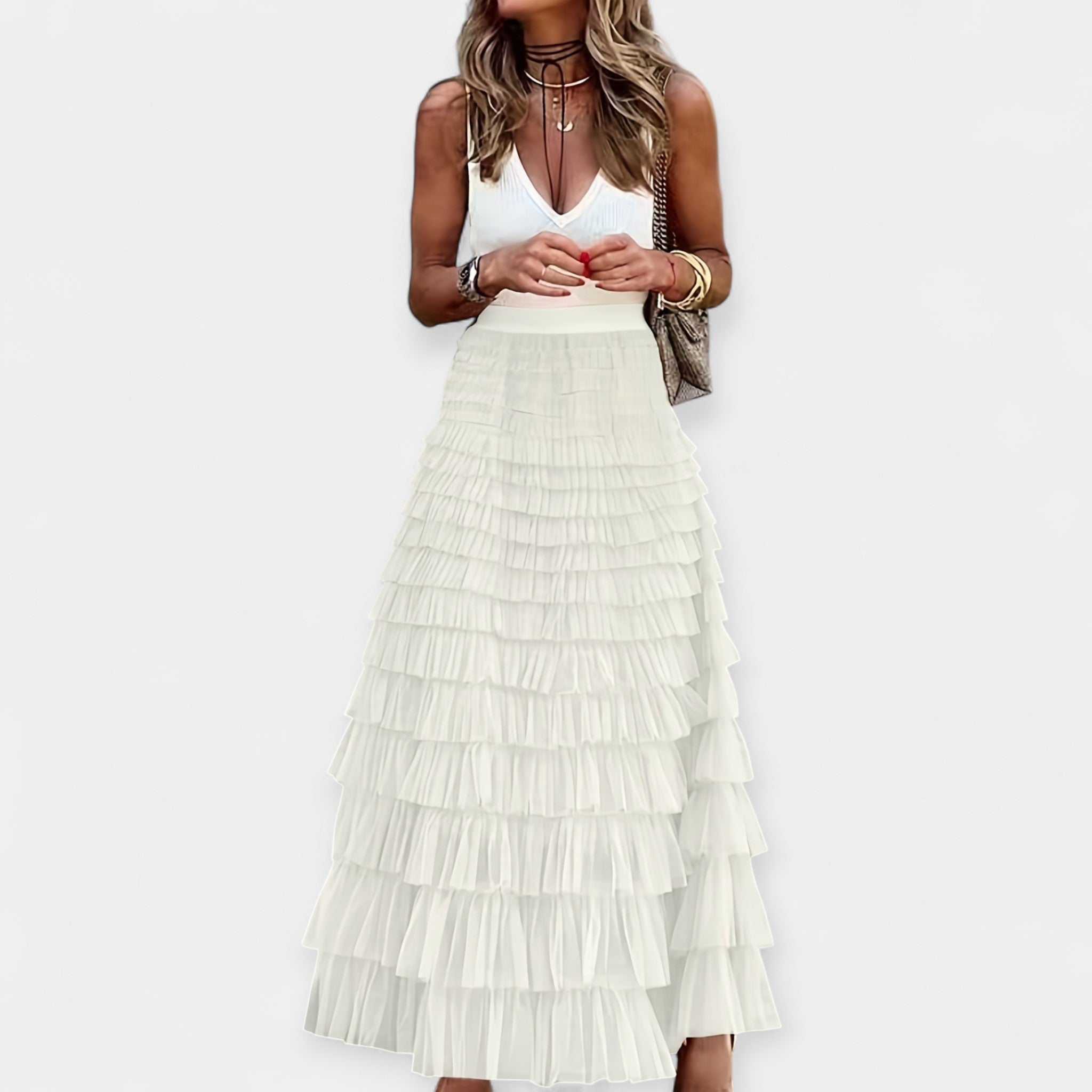 Nina | Boho Skirt with Mesh Trim
