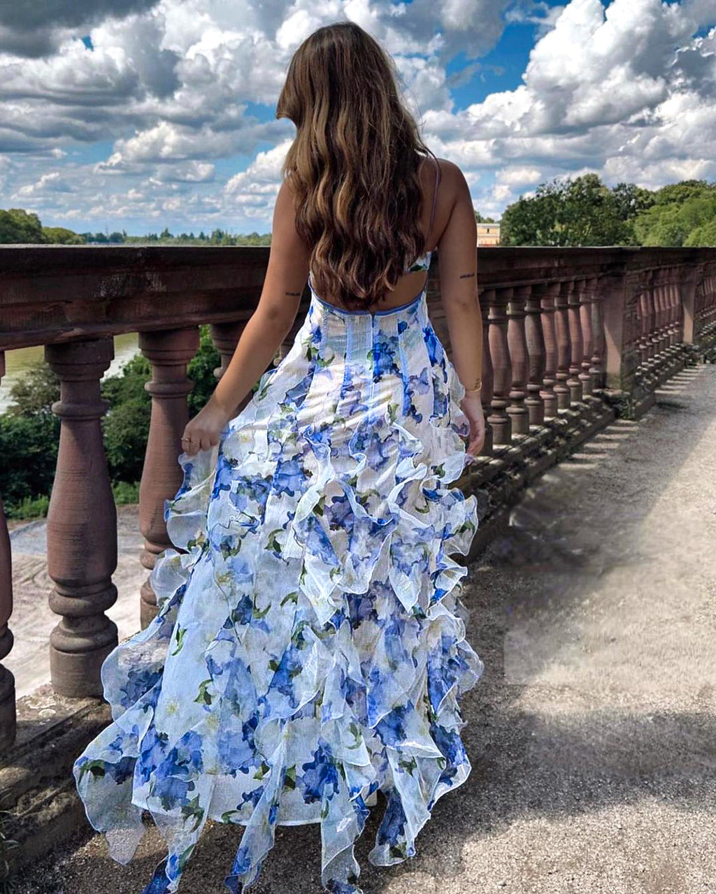 Uri | Floral Midi Dress with Ruffles