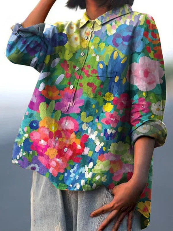 Jasimne | Women's Vintage Love Floral Art Print Everyday Shirt