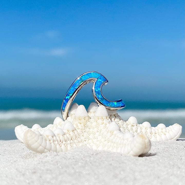 Wavy Silver Ring with Blue Opal