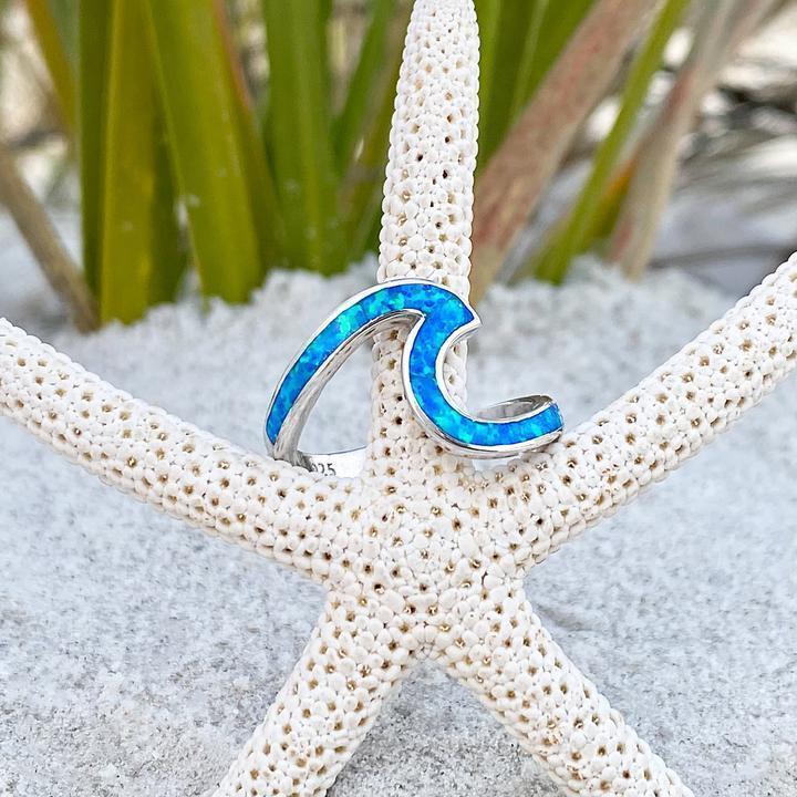 Wavy Silver Ring with Blue Opal