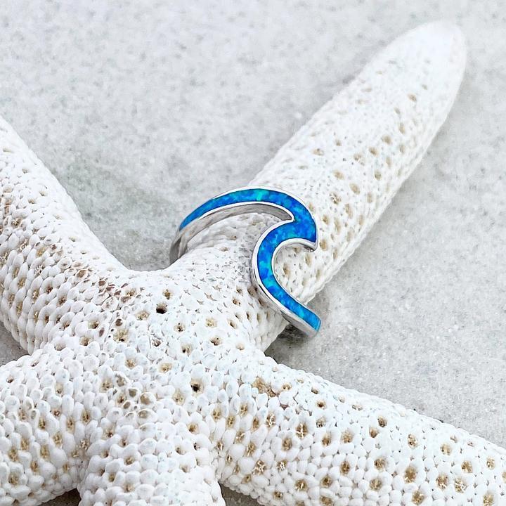 Wavy Silver Ring with Blue Opal