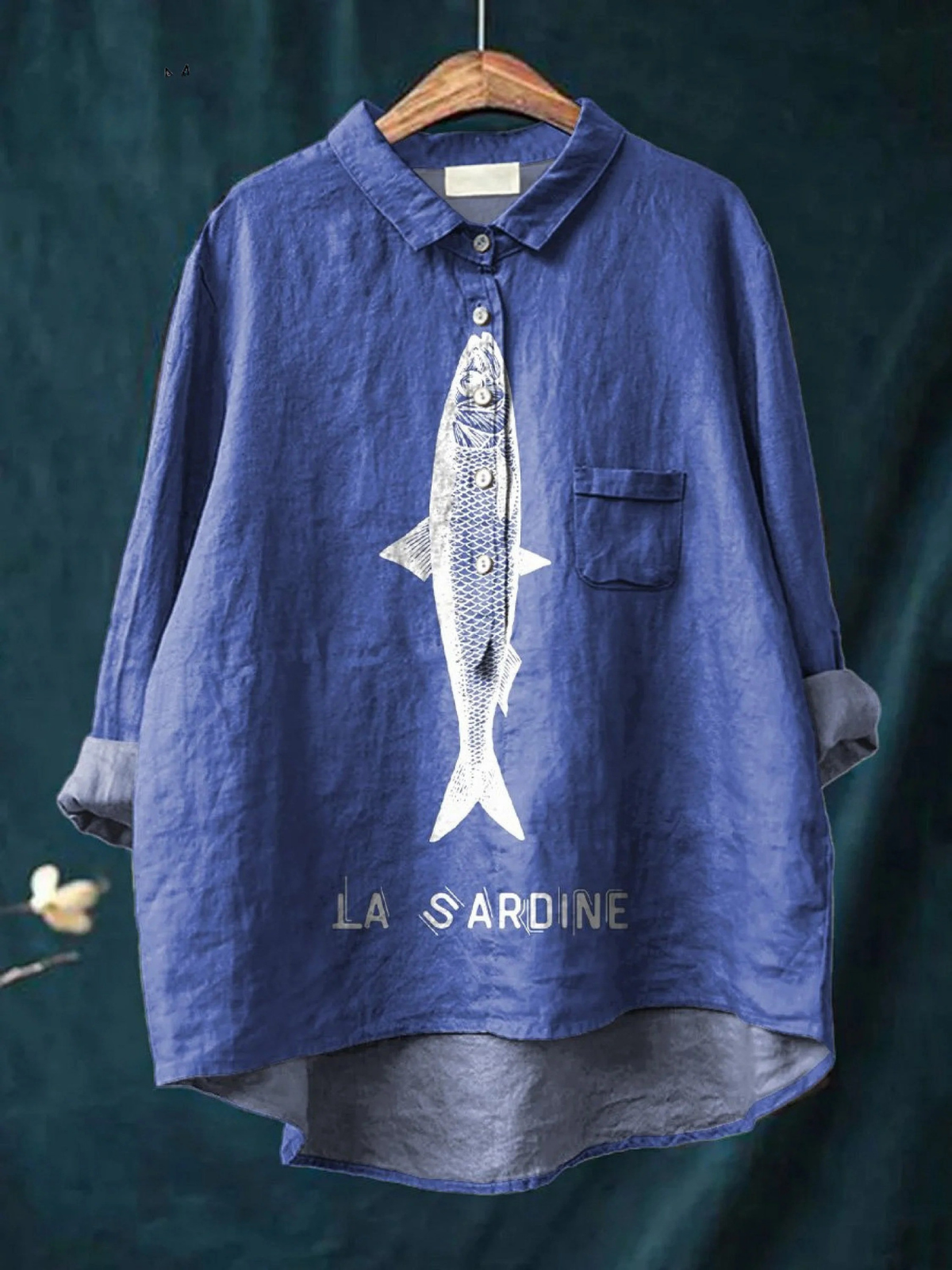 Faye | Printed Women's Casual Shirt with Sardine Graphic