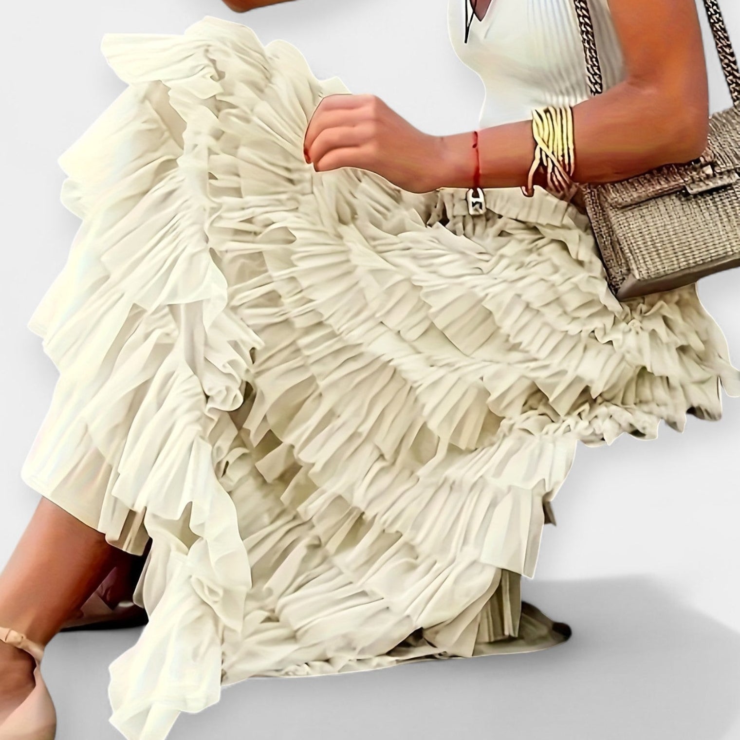 Nina | Boho Skirt with Mesh Trim